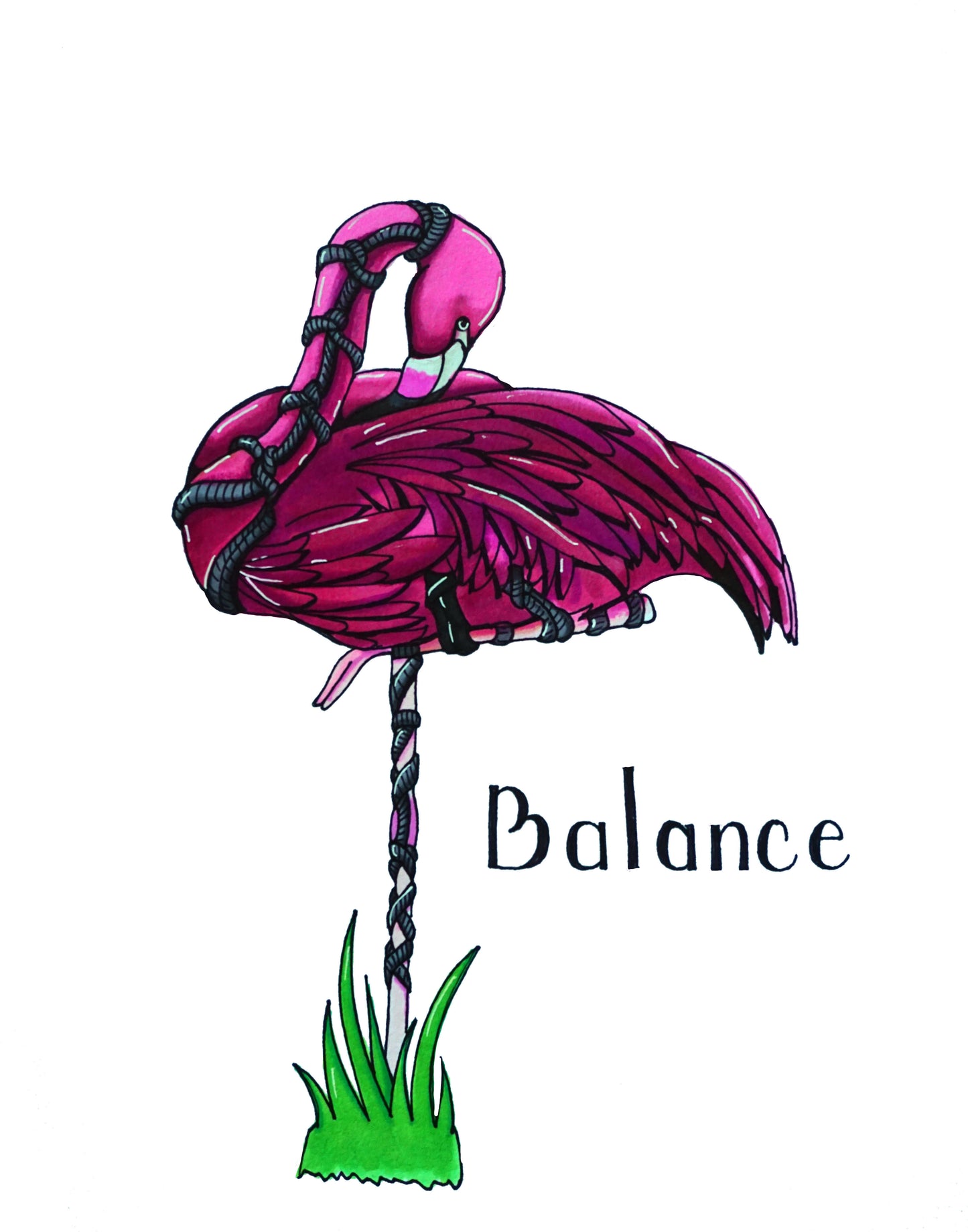 11x14 Shibari Flamingo Balance Art Print by Hannah Arthur