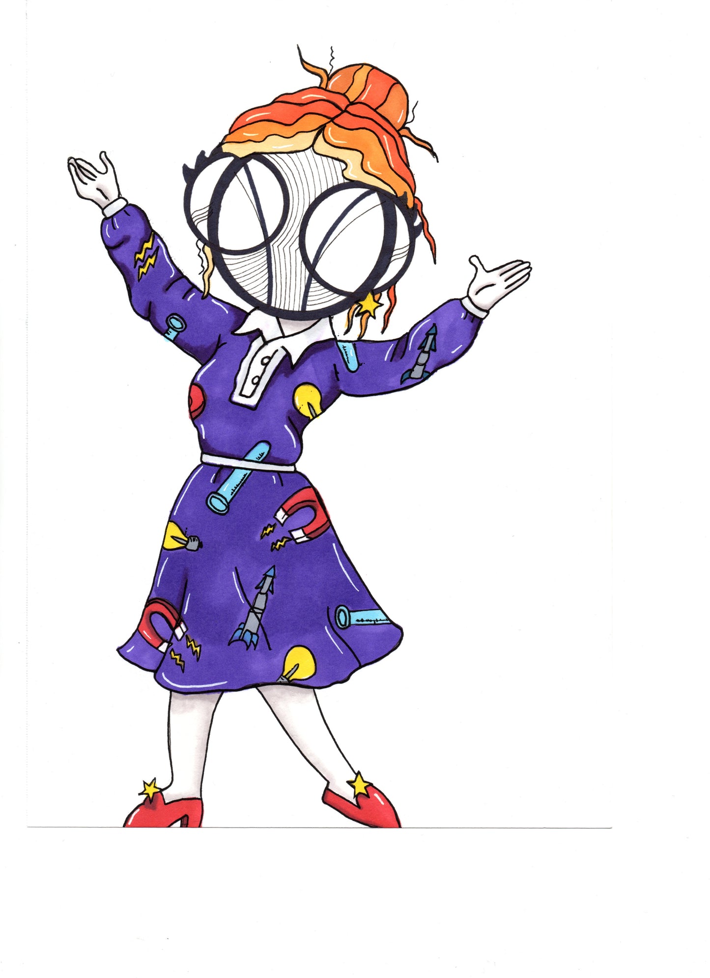 Magic School Bus Ms. Frizzle 8x10 original art print by Harth Creations