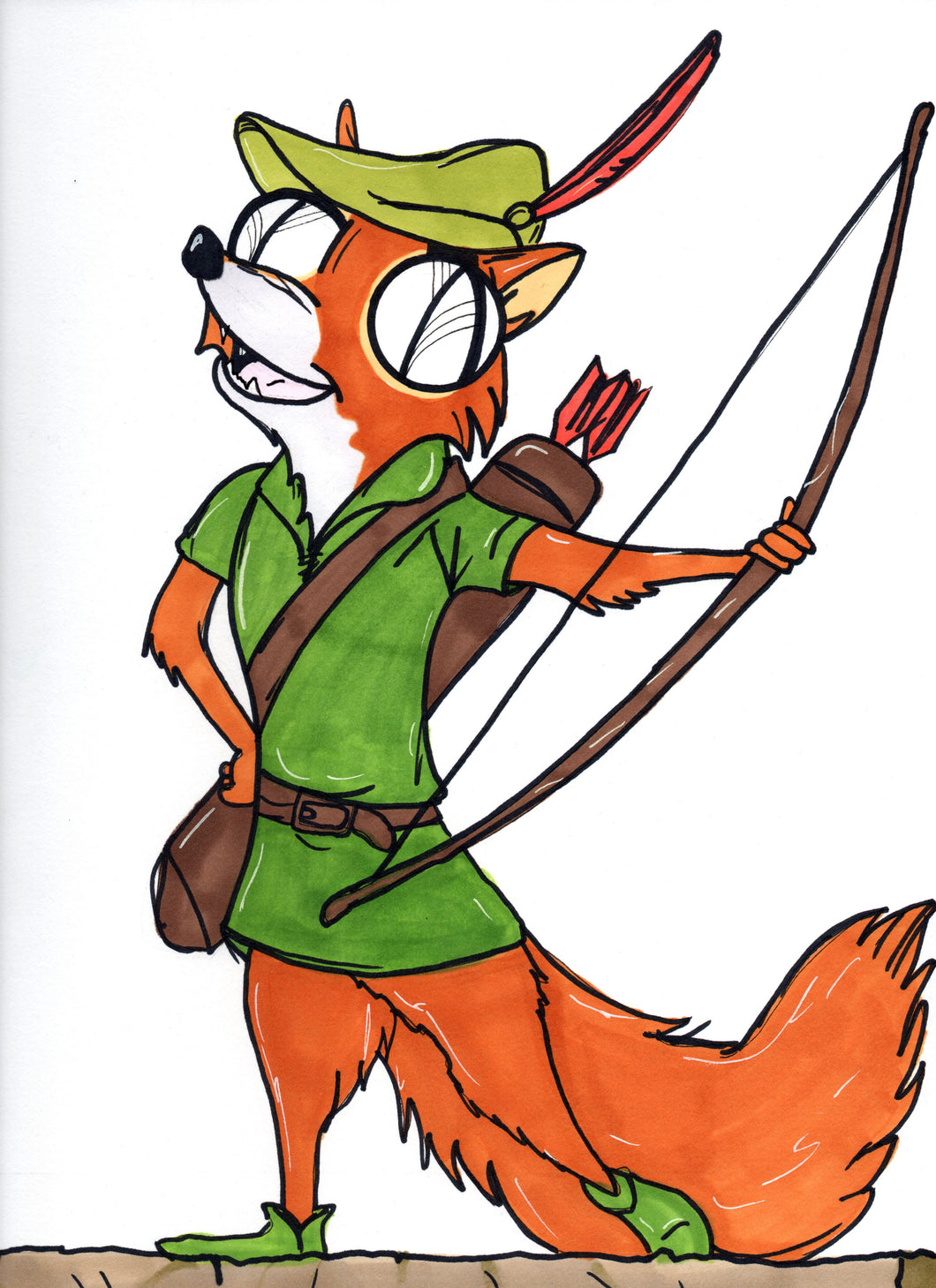 Animated Robin Hood Fox 9x12 Art Print by Hannah Arthur Harth Creations