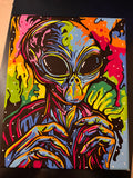 Colorful abstract painting of an alien with psychedelic colors by hannah arthur
