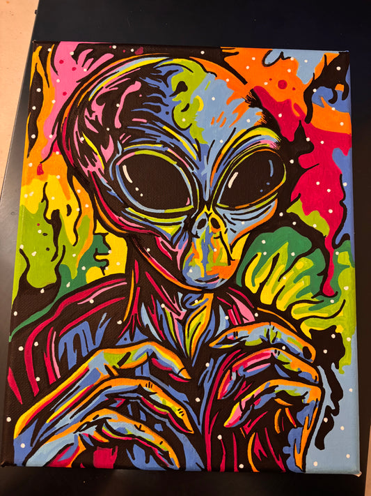 Colorful abstract painting of an alien with psychedelic colors by hannah arthur