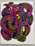 Colorful octopus illustration on a white background. 8x10 acrylic markers on canvas by Hannah Arthur