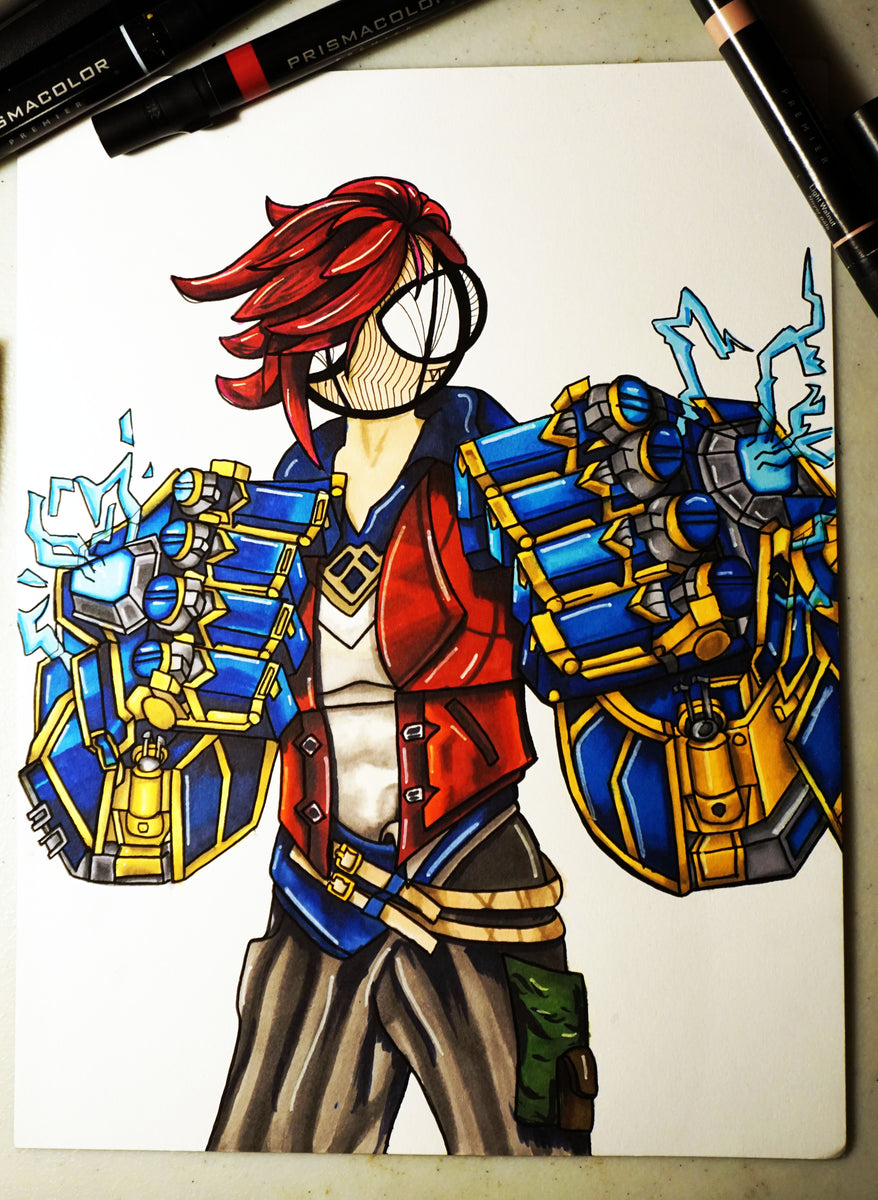 Arcane's Vi with gauntlets 9x12 full color art print by Hannah Arhur Harth Creations