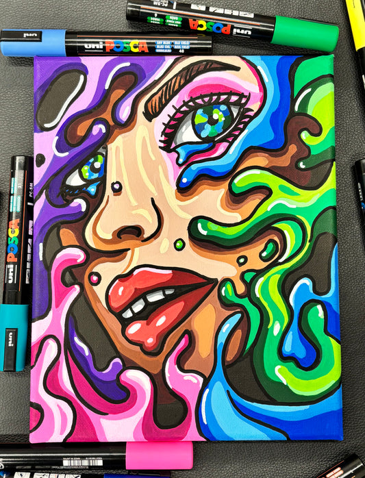 multicolor ink splash oh womans face on canvas