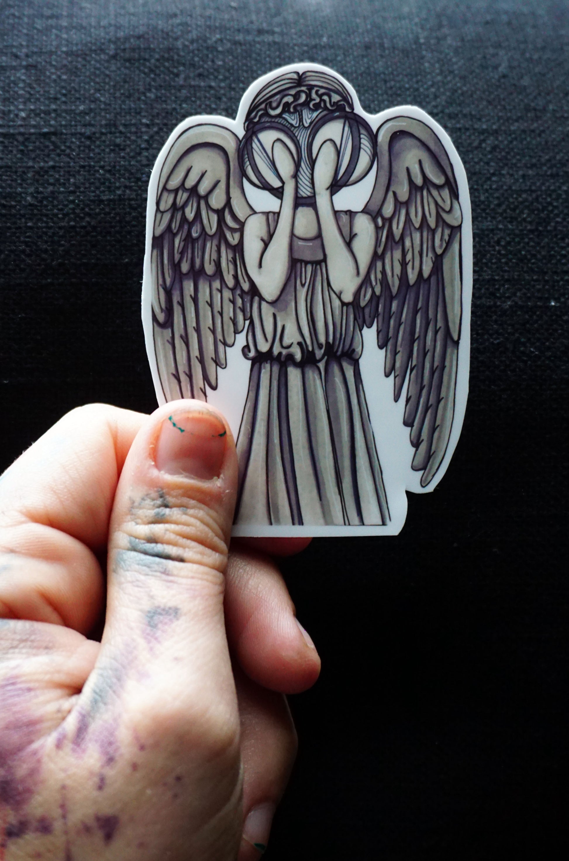 Weeping Angel original art vinyl sticker by Harth Creations
