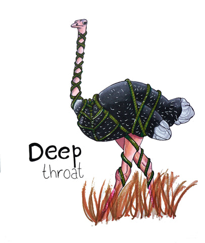 Shibari Deep Throat Ostrich 11x14 Art Print by Hannah Arthur