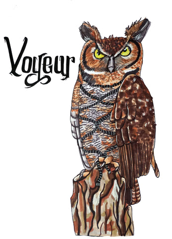 Shibari Owl Voyeur art print by Hannah Arthur